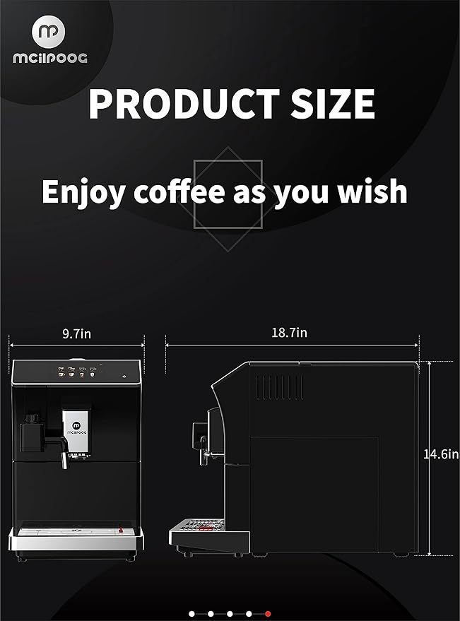Mcilpoog ws-203 fully Automatic Espresso Coffee Machine, 1300W, 16 Drink Types, 19 Bar Pump, 1.7L Water Tank