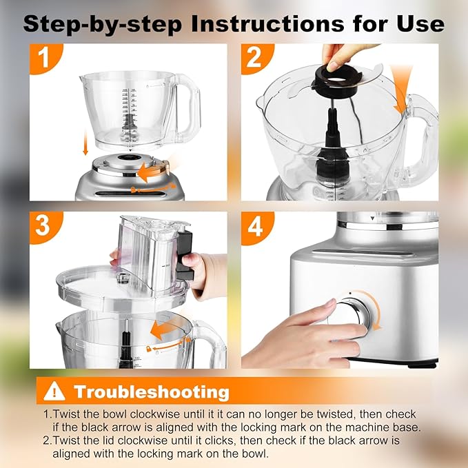 Homtone 16 Cup Food Processor, Aluminum-Diecast Large Food Processor& Blender Combo, 5 Preset Modes & Stepless Speed Control, 8 Blades 11-in-1 for Home Use, 650W, Sliver