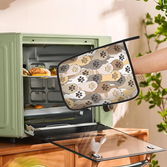 Cat Cute Paw Footprints Pot Holders Set of 2 Heat Resistant Potholders,Fire Oven Hot Pads for Kitchen Cooking Baking Barbecue