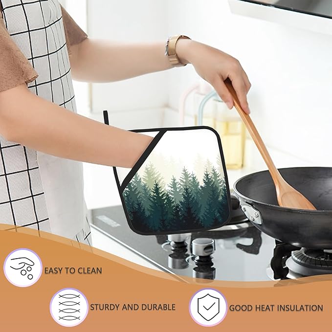 Foggy Forest Pot Holder Set of 2,Kitchen Heat Resistant Potholder for Women Men BBQ Cooking Baking