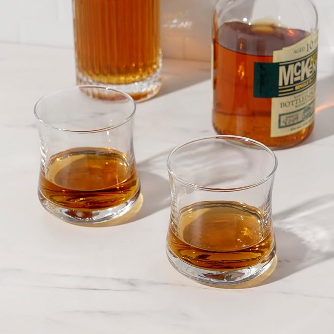 True Bourbon Glass, Whiskey Glasses, Clear Tumbler for Old Fashioned, Scotch, Vodka, Tequila, Brandy, Rum, Gin, Home Bar Glassware, 10 oz Set of 4