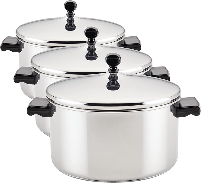 Farberware Classic Stainless Steel 6-Quart Stockpot with Lid, Stainless Steel Pot with Lid, Silver (Pack of 3)