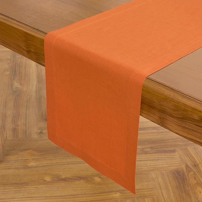 Solino Home Persimmon Orange Table Runner 144 Inches Long - 100% Pure Linen Extra Long Table Runner 14 x 144 Inch for Summer, Fall, Autumn, Halloween - Fete