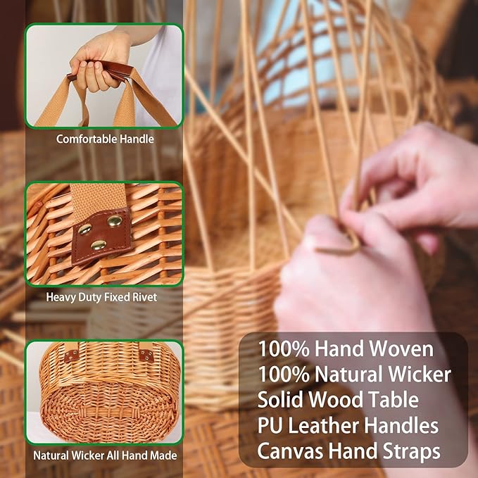 Hap Tim Wicker Picnic Basket Set for 2 with Mini Folding Wine Picnic Table & Large Insulated Cooler Bag & Cutlery Service Kits for 2 Person, Couples Gifts, Wedding Gifts (Y2209-2-GR)