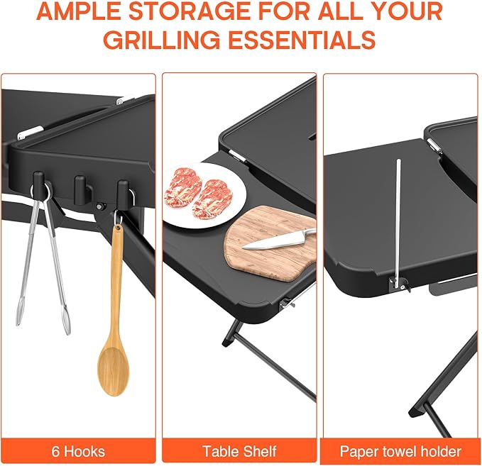 Grill Stand for Ninja Woodfire OG701, OG850, OG951, Portable Foldable Grill Table with Wheels & Side Shelf, 51" Large Space BBQ Table for Weber, Blackstone Griddle, Ooni Pizza Oven Accessories