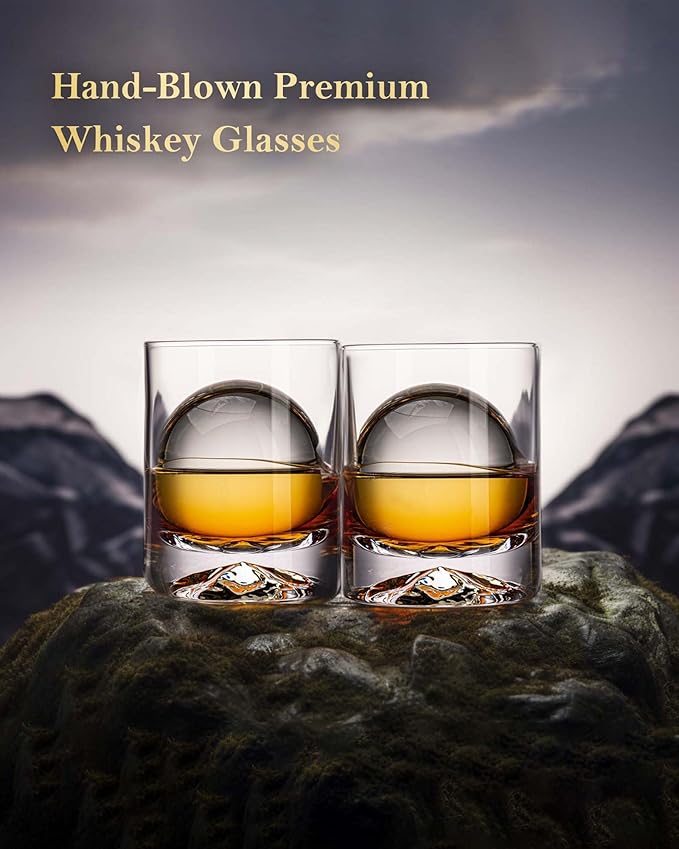 JBHO Hand Blown Crystal Double Old Fashioned Cocktail, Solid Whiskey Glasses, Rocks Glasses, Lowball Glasses - 12 Ounce - set of 2 - Perfect Size for Oversized Ice Cubes
