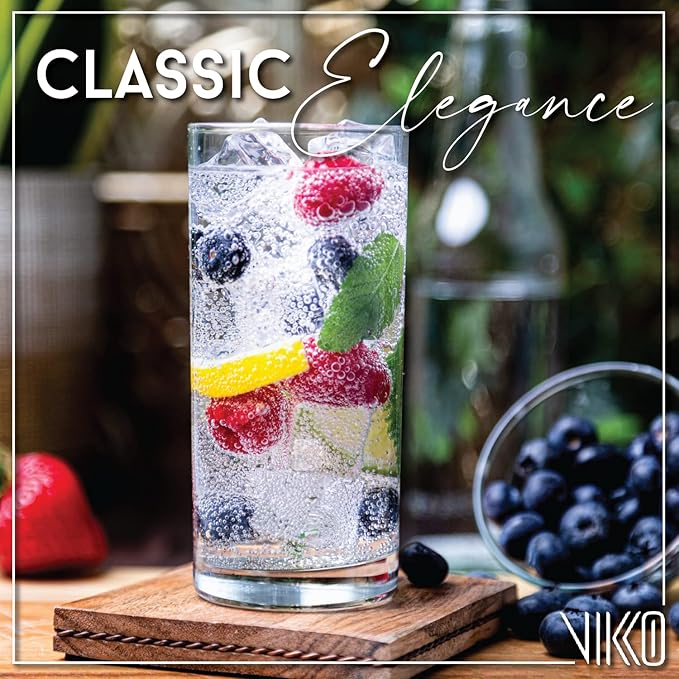 Vikko Water Glasses, Set of 12 Drinking Glasses, Thick and Durable Tumbler, 10 Ounce Tall Kitchen Glasses, Dishwasher Safe Highball Glass Tumbler, Heavy Duty Cups