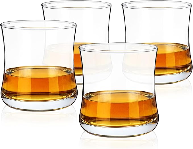 True Bourbon Glass, Whiskey Glasses, Clear Tumbler for Old Fashioned, Scotch, Vodka, Tequila, Brandy, Rum, Gin, Home Bar Glassware, 10 oz Set of 4