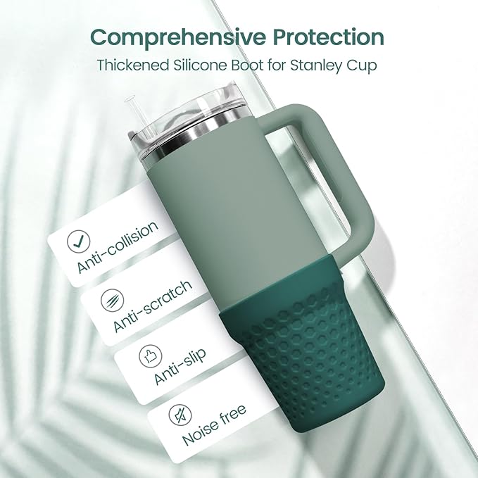 Silicone Boot for Stanley, Cup Bottom Protector Sleeve Accessories for Stanley Quencher H2.0 FlowState Tumbler 20oz/30oz/Stanley Adventure Quencher Tumbler 24oz (Dark Green)