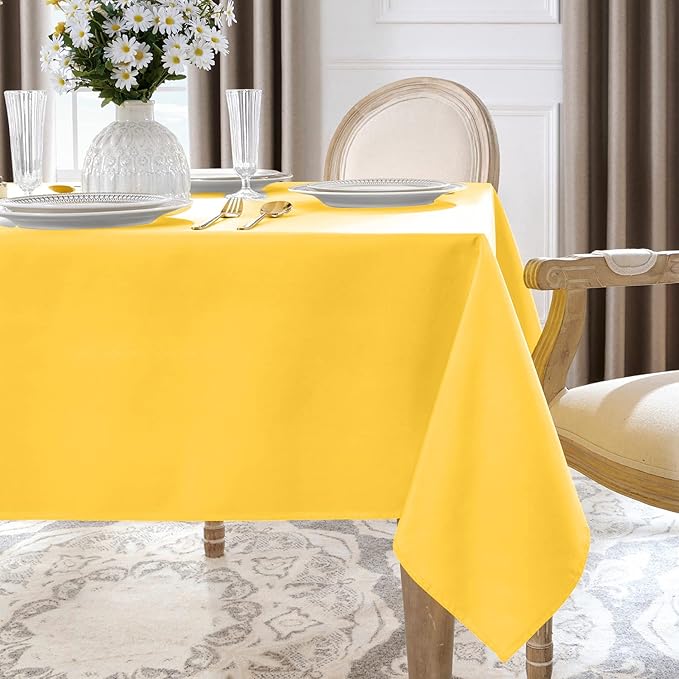 Softalker Rectangle Tablecloth, Waterproof & Stain Resistant Table Cloths Wrinkle Free 210GSM Fabric Washable Polyester Table Cover for Spring/Party/Outdoor - 90 x 132 inch,Yellow