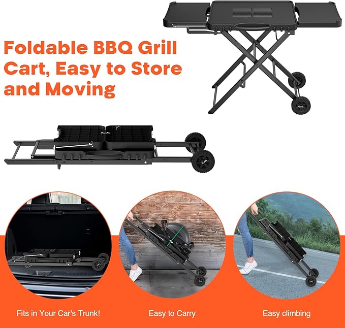 Grill Stand for Ninja Woodfire OG701, OG850, OG951, Portable Foldable Grill Table with Wheels & Side Shelf, 51" Large Space BBQ Table for Weber, Blackstone Griddle, Ooni Pizza Oven Accessories