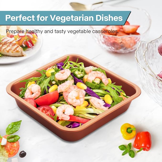 2-Pack 8 inch Square Cake Pan, 8x8 Baking Pan, Cornbread Square Baking Pan, Perfect for Brownies, Lasagna,Oven Safe