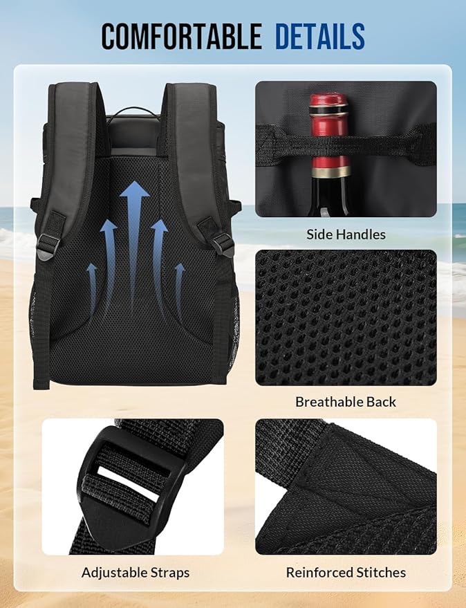 Backpack Cooler Insulated Leak Proof 36/40 Cans Large Capacity Soft Insulated Cooler Bag Lightweight Lunch Backpack for Men Women Work Travel Beach Camping Picnic Hiking - Black
