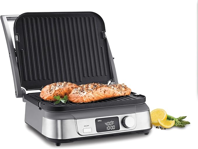 Cuisinart GR-5BP1 Electric Griddler FIVE, Enjoy 5-in-1 Functions, LCD Display, Wide Temperature Range and Sear Function, Stainless Steel