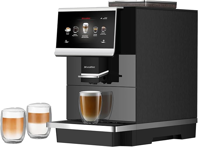 DR.COFFEE C12 Fully Automatic Coffee Machine, Espresso Machine With Ceramic Flat Burrs, 9 Grind Size Options, 7” HD Large Touchscreen, 4 Water Tank for Office Use