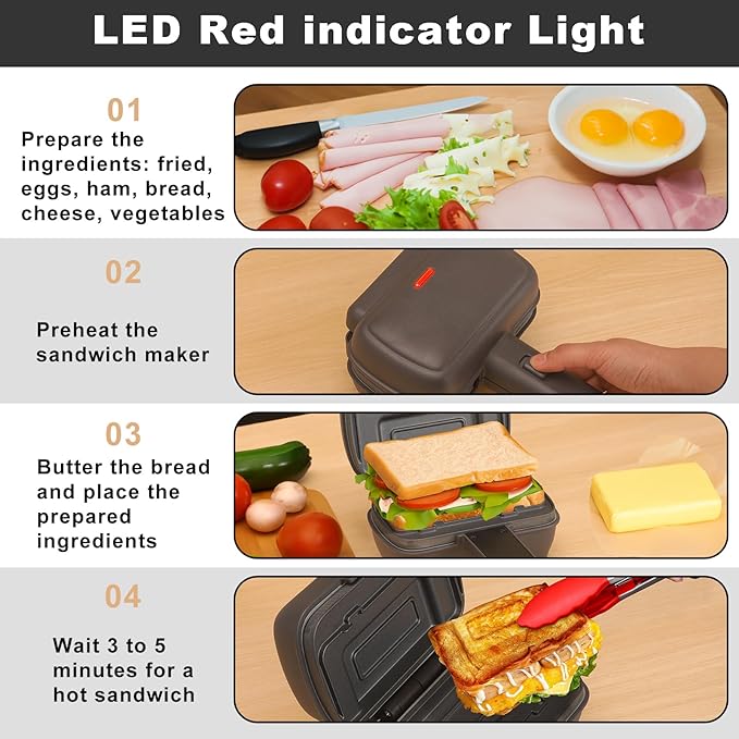 Mini Sandwich Maker with Removable Plates: Portable Grilled Cheese Maker, Electric Breakfast Sandwichera with Non-Stick Plates, Hot Sandwich Maker Press for Cooking Breakfast, Grilled Cheese