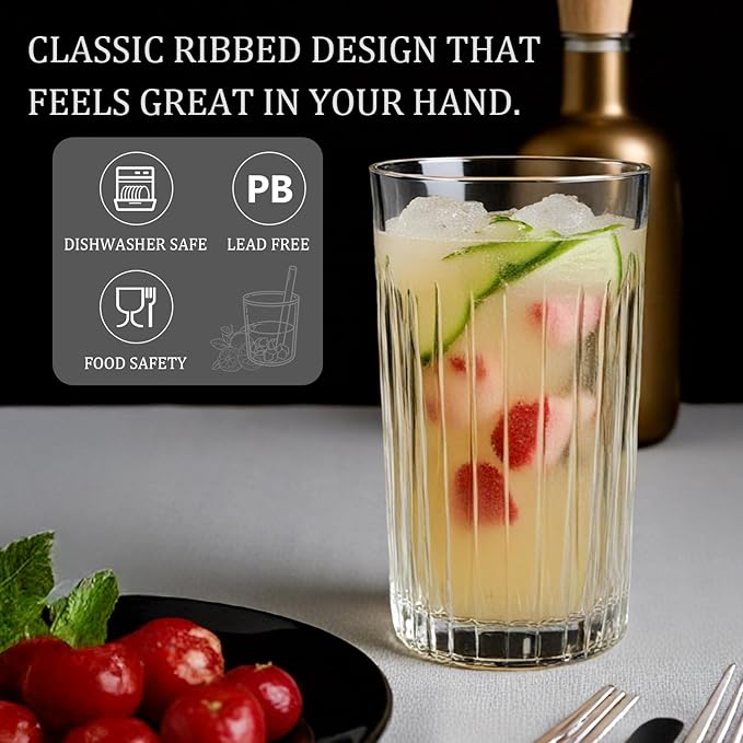 Laerjin Drinking Glasses Set of 8, 12 oz Highball Glasses & 10 oz Cocktail Glasses Set, Glassware Drinking Glasses, Glassware Sets for Cocktail, Beer, Wine, Whiskey, Water & Juice Drinkware(Clear)