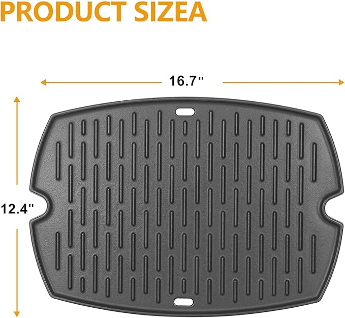 BBQ PLUS 7582 Cast Iron Cooking Griddle for Weber Baby Q Series Parts Weber Q1000 Grill Accessories Q100 Q120 Q1200 Sreies,Grill Griddle Replacement for Weber 386001 386002,16.7"x12.4" with Carry Bag