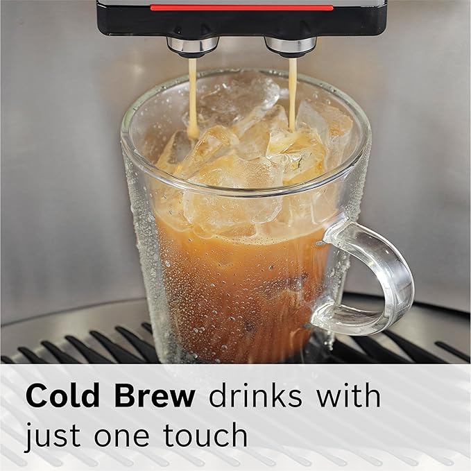 BOSCH 800 Series Fully Automatic Espresso and Coffee Machine – 35 Drinks, Cold Brew, Double Cup, Milk Hose, Ceramic Grinder, Smart Features, in Black TPU60309