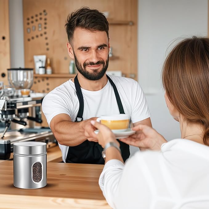 6 Pack Kitchen Canisters Set 20 oz Stainless Steel Canisters with Window Glass and Lids Airtight Coffee Sugar Tea Candy Storage Jars Food Storage Container for Flour Cookies Spices Grains