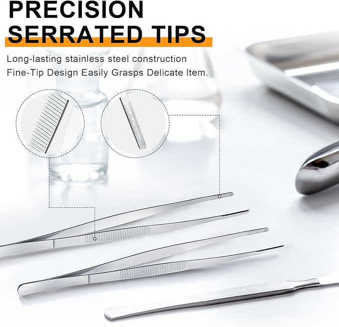 Yaomiao 4 Packs 16 Inch Bar Tweezers Silver Long Garnish Tongs Stainless Steel Kitchen Cooking Tongs Tweezers for Food Cocktail Korean BBQ Bartender Chef, Multi-use