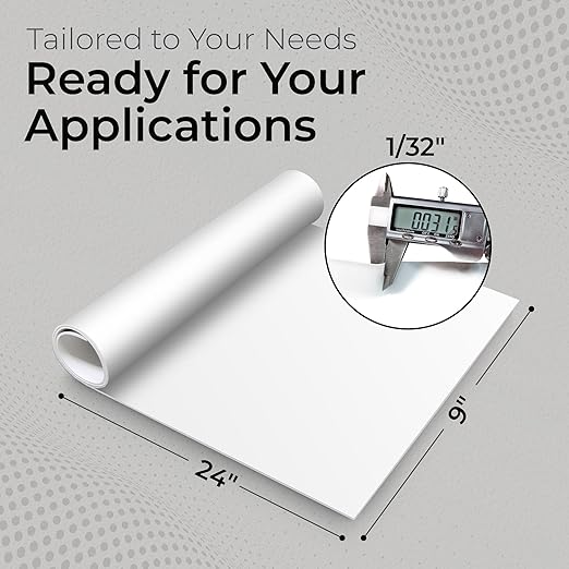Exactly Rubber - White Silicone Sheet, 60A Durometer Silicone Mat, Food-Grade Rubber Mat with -80 to 450°F Temperature Resistance, 400% Elongation, Silicone Placemat Made in The USA, 1/32 x 9” x 24”