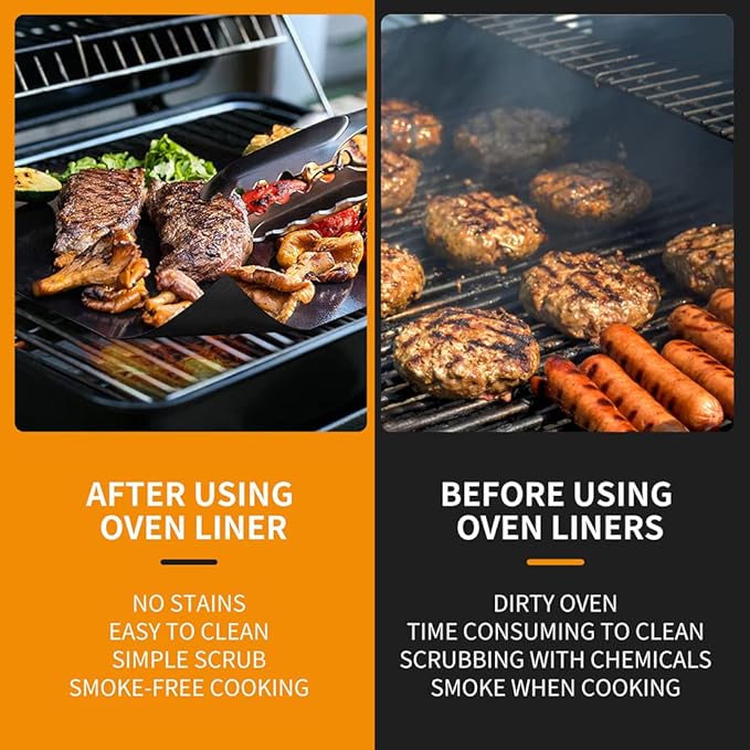 2 Pack Large 17"x 25" Oven Liners for Bottom of Electric Gas Oven Reusable,Thick Heavy Duty Nonstick Teflon Oven Mat, Heat Resistant Grill Mats Outdoor, Easy to Clean Gas Stove Liners