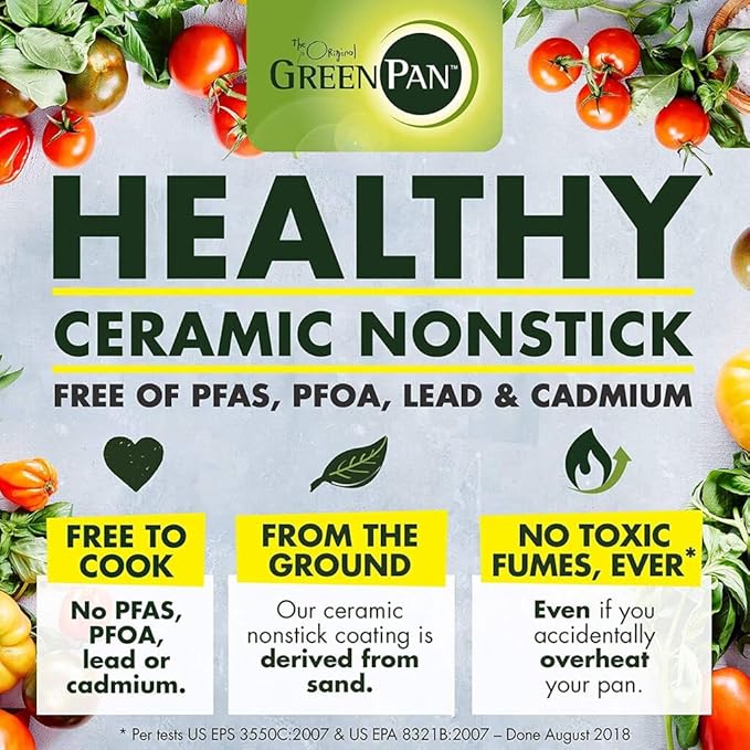GreenPan Chatham Hard Anodized Healthy Ceramic Nonstick, 11" Everyday Frying Pan Skillet with 2 Handles and Lid, PFAS-Free, Dishwasher Safe, Oven Safe, Gray