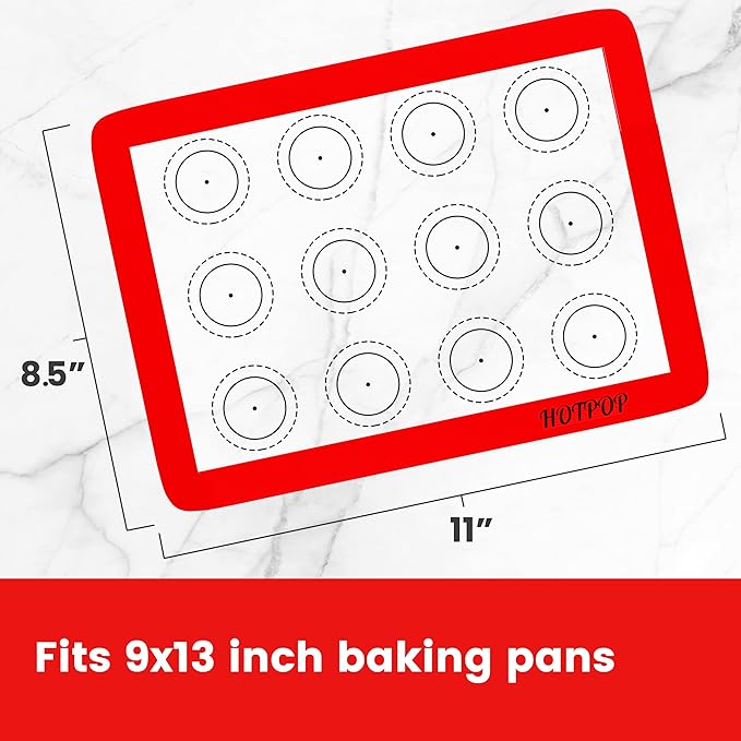 HOTPOP Silicone Baking Mats 0.75mm - Non-Stick Silicone Sheets for Bake Pans and Rolling with Outlines for Pastries - Silicone Baking Sheet - Macaron/Pastry/Cookie/Bun/Bread Making (3 QUARTER SIZE)