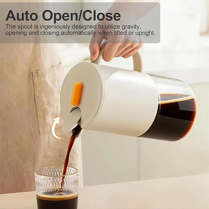 Delove Cold Brew Coffee Maker with Auto Spout – Shatterproof Plastic Shell, Wide Mouth Design – 62 oz (1.9 Quart) Iced Tea Glass Carafe with Removable Removable Mesh Filter (1, Beige)