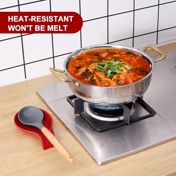 Nihow Ceramic Spoon Rest: 4 Inch Stable Utensil Rest - Heat Resistant Spoon Holder for Kitchen counter/Countertop/Stove Top - Dishwasher Safe - Elegant Red (1 PC)