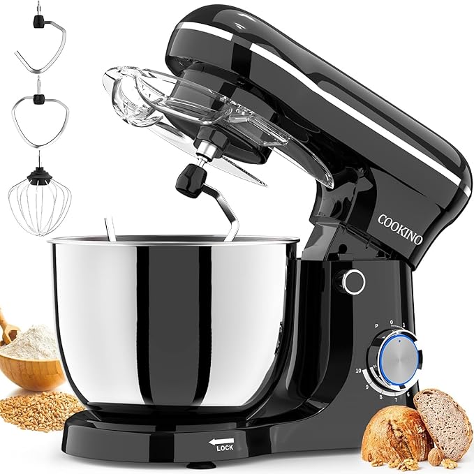 Electric Stand Mixer,10 Speeds Tilt-Head Food Mixer, 3-IN-1 Kitchen Mixer for Daily Cooks with Dishwasher-Safe 6.5 QT Bowl,Dough Hook, Beater, Whisk (Onyx Black)