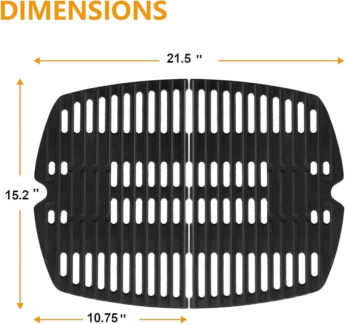 7645 Cooking Grid Grates for Weber Q200, Q220, Q2000, Q2400 Gas Grills, 53060001,BBQ Accessories for Weber Baby Q, Matte Cast Iron,2 Pack