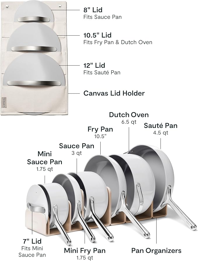 Caraway Deluxe Nonstick Ceramic Cookware Set (16 Piece) Pots, Frying Pans, Lids and Kitchen Storage - PFAS & PFOA Free - Oven Safe Ceramic Pan Set & Compatible with All Stovetops - Gray