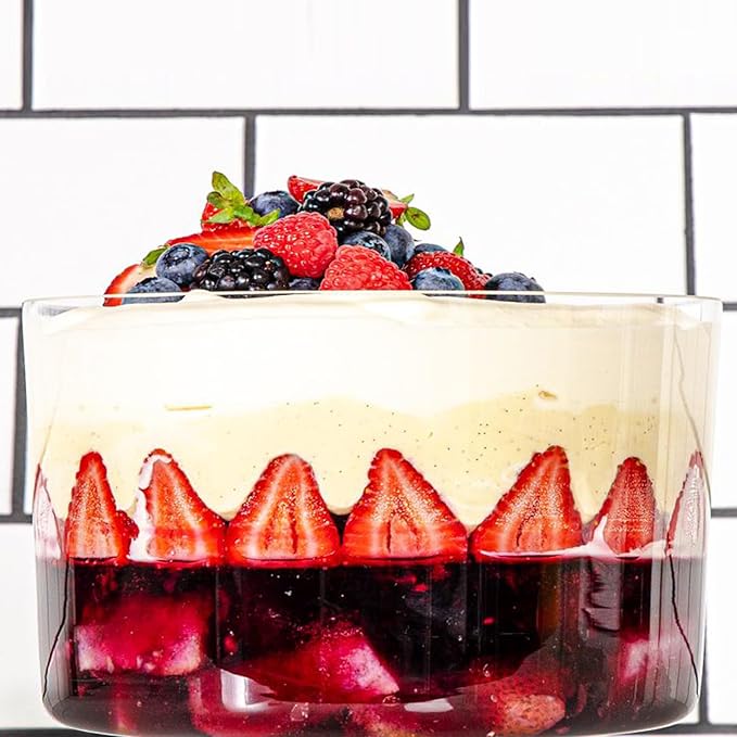 190oz Extra Large Glass Trifle Bowl with Lid, Modern Design Clear Glass Round Dessert Centerpiece Serving Bowl for Laying Ice Cream Cakes, Salad, Fruit, Microwave & Dishwasher Safe