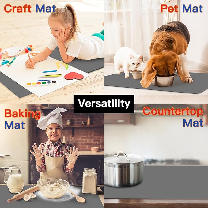 Extra Large Silicone Mat, Silicone Mats for Kitchen Counter 47.3''x23.6''x0.08", 2MM Nonslip Heat Resistant Mat, Countertop Protector, Nonstick Waterproof Craft Mat Table Placemat(Dark Gray)