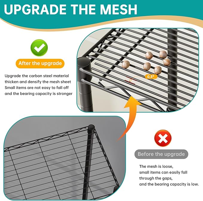 SINGAYE Metal Shelves Wire Shelving：Storage Rack Standing Units Shelf for Kitchen Laundry Bathroom Closet Organizers Pantry Narrow Mesh Adjustable 10" D x 16" W x 55" H Black