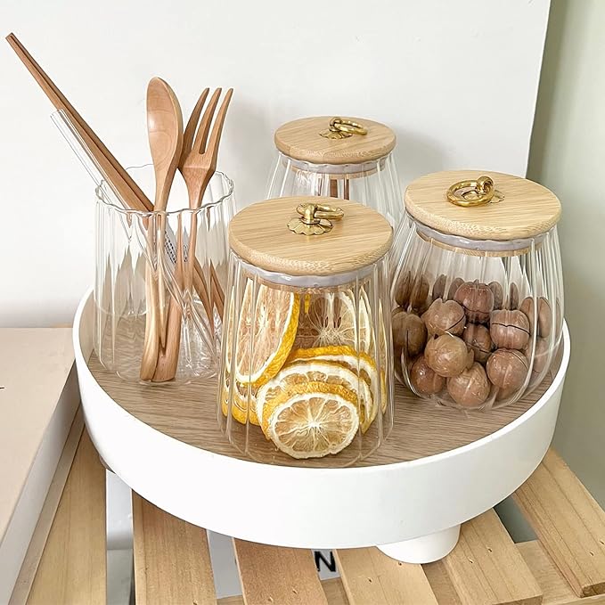 38 FL OZ Glass Jars with Bamboo Lids, Glass Containers with Airtight Lids for Storage, Large Candy Jars for Coffee Nuts Cookie, Decorative Glass Canister, 1130ml Oval & Oval