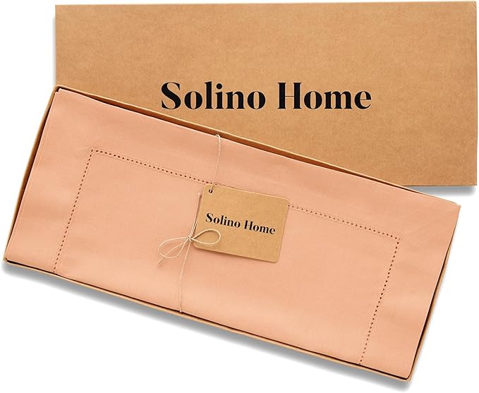 Solino Home Table Runner 120 Inches Long - Cotton Linen Hemstitch Peach Bloom Table Runner 14 x 120 Inch for Summer