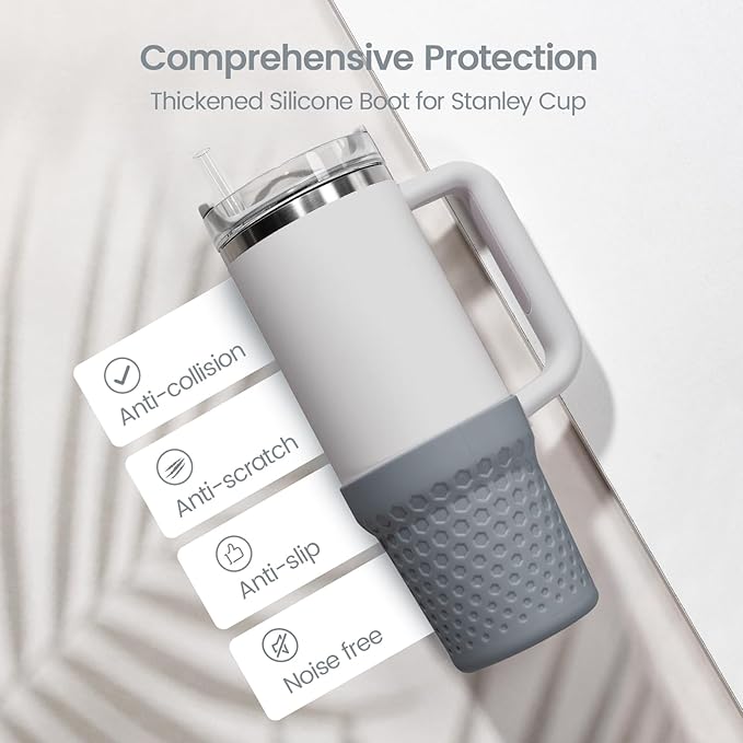 Silicone Boot for Stanley, Cup Bottom Protector Sleeve Accessories for Stanley Quencher H2.0 FlowState Tumbler 20oz/30oz/Stanley Adventure Quencher Tumbler 24oz (Gray)