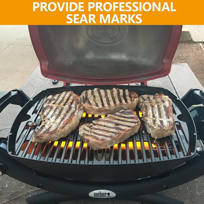 BBQ-PLUS 7582 Cast Iron Cooking Grate for Weber Baby Q Series Parts Q1000 Grill Accessories Q100 Q120 Q1200 Sreies,Grill Grate Replacement for Weber 386001 386002,17 x 12.7 with Carry Bag