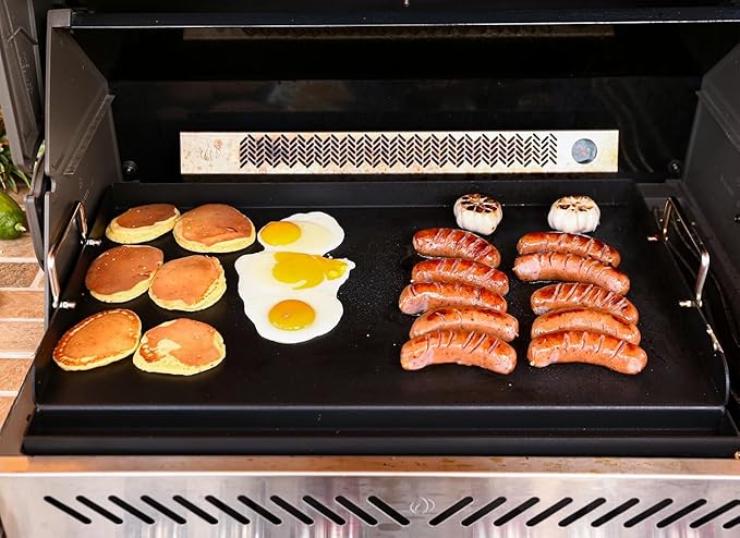 Utheer 25" x 16" Nano-Ceramic Nonstick Griddle for Gas & Charcoal Grills – Universal Flat Top with Grease Groove, Reinforced Ridges & High Sidewalls, Perfect for Healthy Cooking, Parties & Camping