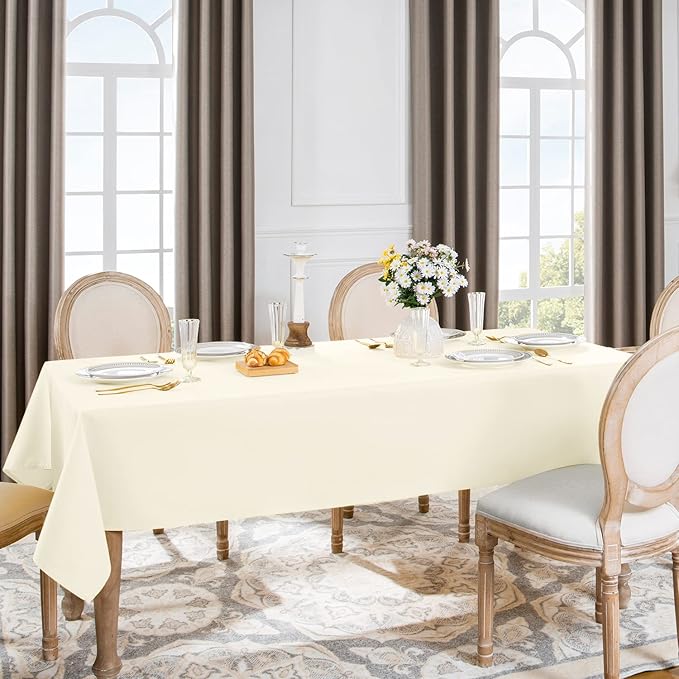 Softalker Rectangle Tablecloth, Waterproof & Stain Resistant Table Cloths Wrinkle Free Fabric Washable 210GSM Polyester Table Cover for Spring/Party/Outdoor - 60 x 102 inch, Ivory