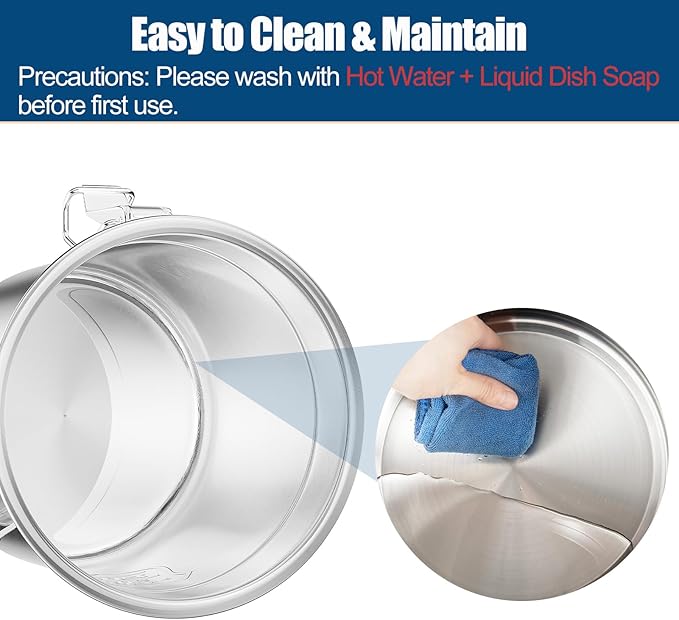 304 Stainless Steel Airtight Canister, 1.6Gal /203oz Airtight Food Storage Container with Lid and Lock Clips, Large Metal Pantry Storage Canister for Coffee Beans, Flour, Tea, Sugar, Cereals, 6L