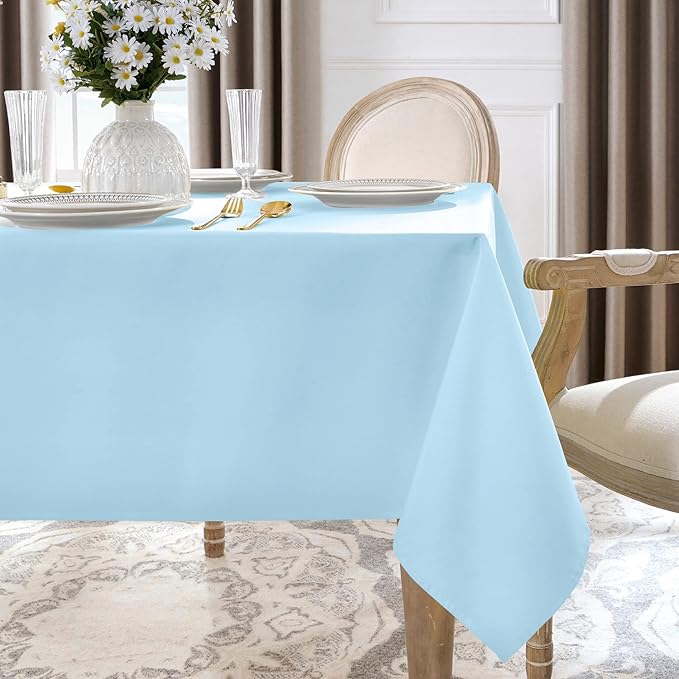 Softalker Rectangle Tablecloth, Waterproof & Stain Resistant Table Cloths Wrinkle Free Fabric Washable 210GSM Polyester Table Cover for Spring/Party/Outdoor - 90 x 132 inch,Baby Blue