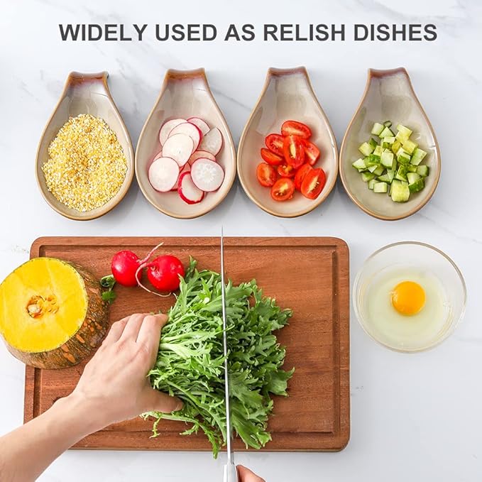 Nihow Ceramic Spoon Rest: 4 Inch Stable Utensil Rest - Spoon Holder for Kitchen counter/Countertop/Stove Top - Dishwasher Safe - Elegant Brown (1 PC)