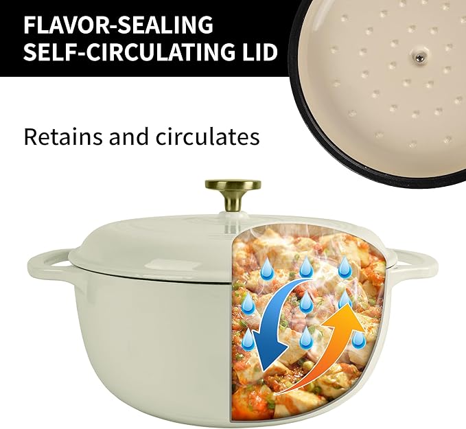 5.5 Quart Enameled Cast Iron Dutch Oven with Lid – Heavy-Duty Cookware for Bread, Braising, and Stews – Dual Handles, Oven Safe to 500°F – Ideal for Stovetop & Oven Cooking (Cream, 5.5QT)