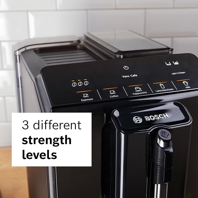 BOSCH 300 Series Fully Automatic Espresso and Coffee Machine – In-Cup Frother, OneTouch Milk Drinks, 5 Drink Options, Ceramic Grinder, Easy Clean & Descale, in Black TIU20109