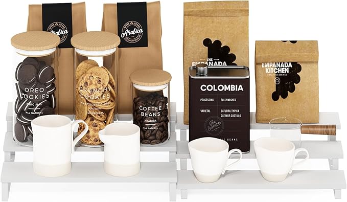 Furinno Ravel 3-Tier Multipurpose Expandable, Nestable Kitchen Counter Spice Rack Organizer, Set of 2, White/White