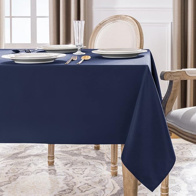 Softalker Rectangle Tablecloth, Waterproof & Stain Resistant Table Cloths Wrinkle Free Fabric Washable 210GSM Polyester Table Cover for Dining/Party/Outdoor - 60 x 120 inch,Navy Blue